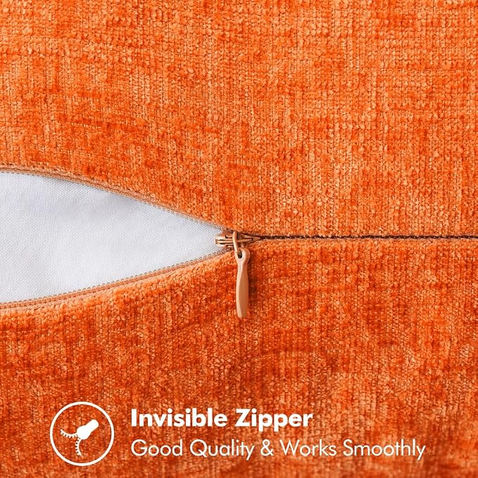 MIULEE Pack of 2 Fall Couch Throw Pillow Covers 18x18 Inch Bright Orange Farmhouse Decorative Pillow Covers with Stitched Edge Soft Chenille Solid Dyed Pillow Covers for Sofa Bed Living Room