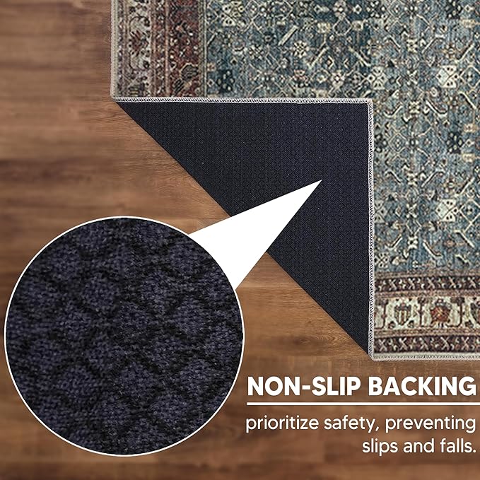 Keen Home Design 10x14 Rug - Machine Washable Area Rug with Non-Slip Backing, Ideal for Living Room, Dining Room, Bedroom - Vintage, Easy Clean, Durable, Low Pile Rug - (9'7" x 14')