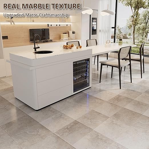 Peel and Stick Floor Tile, 40-Pack 12" x 12" Vinyl Flooring, Waterproof Self-Adhesive Luxury Vinyl Tiles, Easy DIY for Living Room, Kitchen, Dinning Room, RV, Cover 40 Sq. Light Slate Marble
