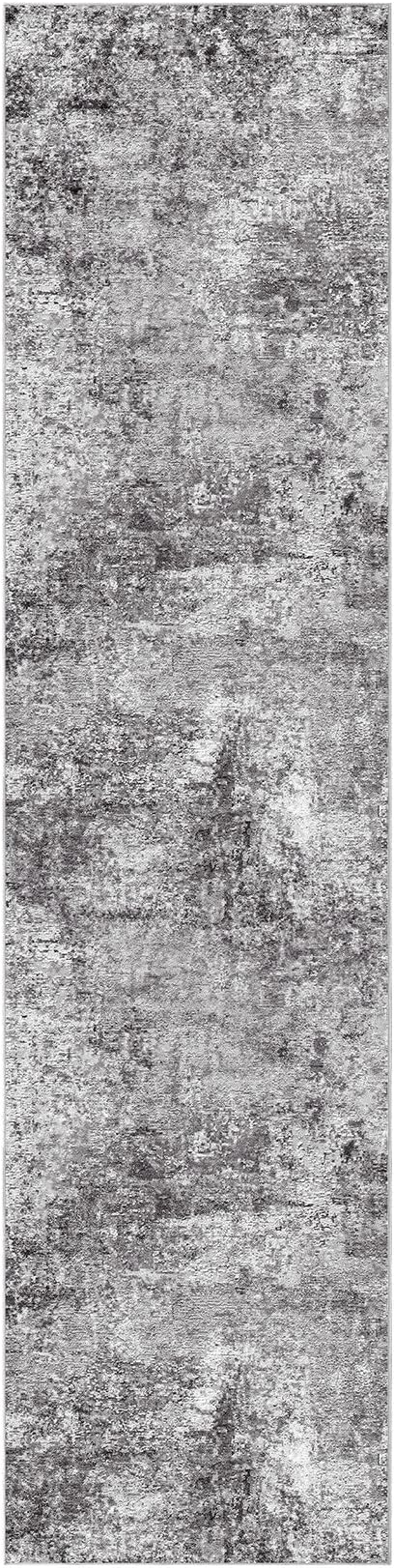 DMOYEST Washable Runner Rug for Hallway: 2.6x12 Neutral Modern Abstract Low Pile Area Rug with Non-Slip Backing - Carpet for Bedroom Kitchen Laundry Entryway Bathroom Indoor - Grey