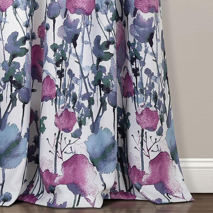 Lush Decor Zuri Flora Room Darkening Window Curtain Panels Pair 52" W x 84" L Purple - Room Darkening Curtains for Bedroom - Floral Curtains