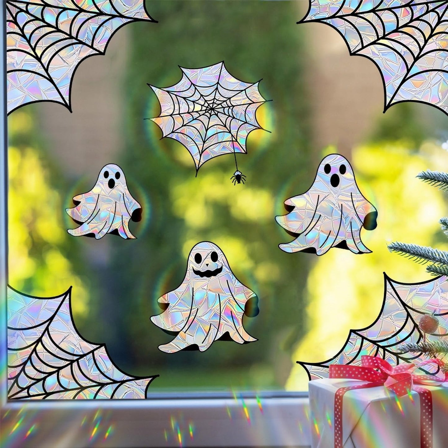 Halloween Window Clings for Glass Fall Static Cling Window Decals 9PCS Cute Ghost Pumpkin Mummy Spider Autumn Reusable Window Stickers Home School Office Decorations
