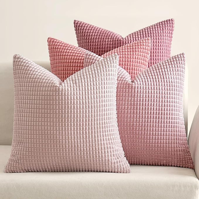 MIULEE Aesthetic Pink Spring Decorative Pillow Covers 18x18 Inch Set of 4 | Romantic Sweet Cute Soft Throw Pillows Coquette Home Decor Corduroy Couch Pillowcases for Sofa Living Room Bed