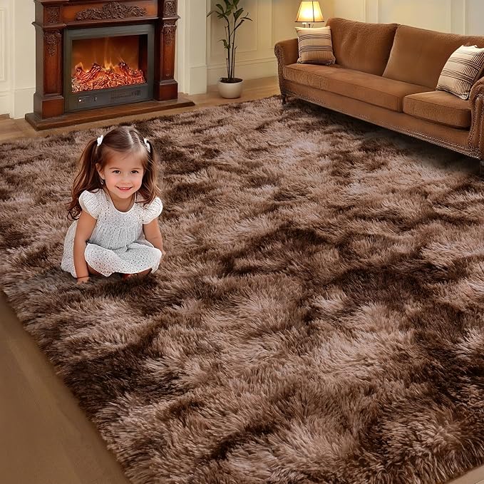 AROGAN Shag Brown 2x8 Runner Rug for Bedroom, Washable Rugs Runners with Memory Foam for Hallways, Entryway Indoor Fluffy Throw Rug for Beside Living Room Kids Girls Nursery Dorm, Coffee