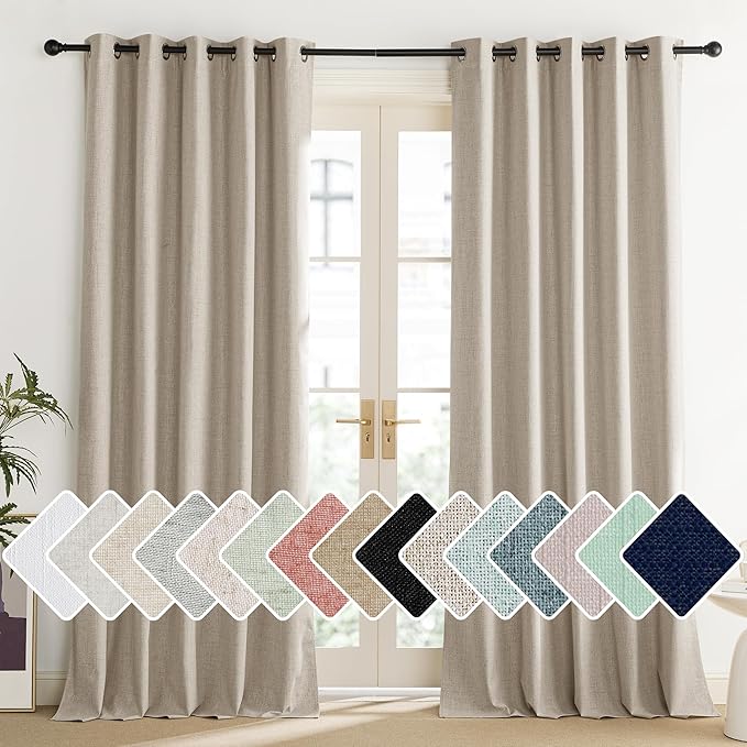 NICETOWN Oatmeal Vintage Open Linen Weave Flax Thermal Curtains, 100% Blackout Curtains 120" Long for Dining Room, Soundproof Window Treatment Drapes for Home Office, 62" Wide Per Panel, Set of 2