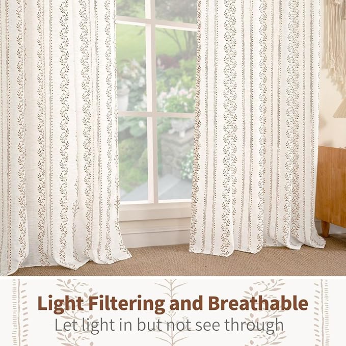BGment Brown Boho Curtains Leaf Floral Print Cottage Core Botanical Curtains for Bedroom Light Filtering Curtain 72 Inch Long for Farmhouse Rustic, Each 52 Inch Wide, 2 Panels Set