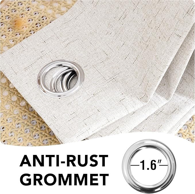 H.VERSAILTEX 100% Blackout Curtains Ivory, Linen Blackout Curtains 96 inch Curtains 2 Panel Set, Elegant Curtain for Bedroom Grommet Drapes for Living Room