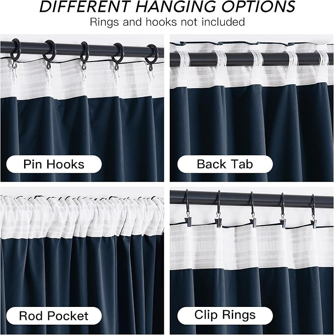 RYB HOME Navy Blue Velvet Curtains for Bedroom Living Room, Thermal Insulated Privacy UV Heat Blocking Luxurious Drapes for Nursery Dining Room, 52"W x 108"L, 2 Panels, Rod Pocket/Back Tab/Hook Belt