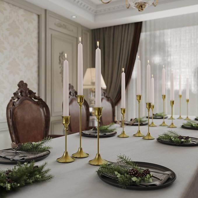 NLBTW Brass Gpld Taper Candle Holders Bulk | Set of 54 Vintage Candle Sticks Holder Decor Home Decor Centerpieces for Table Festive Wedding Decorations