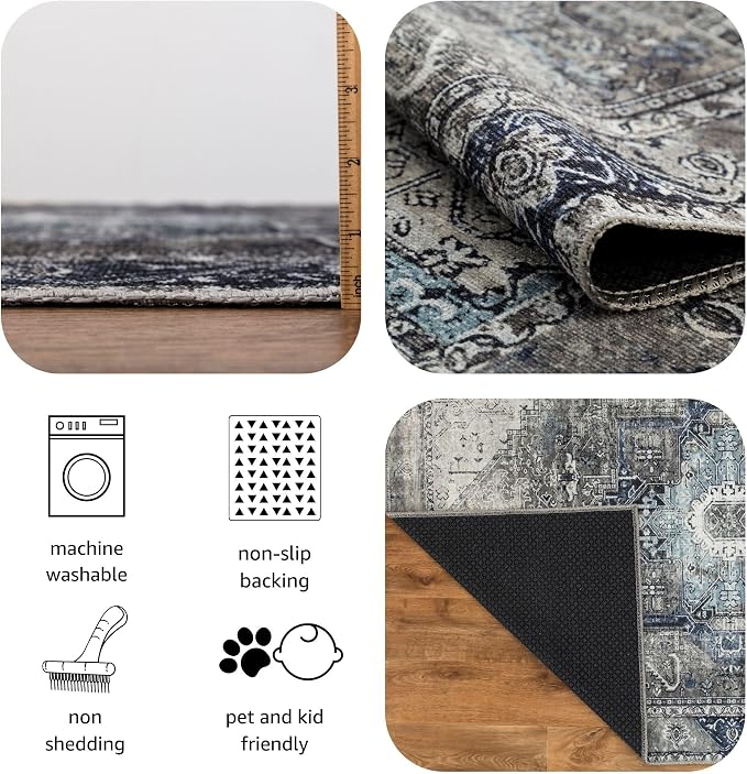 Keen Home Design 36"x60" Rug - Machine Washable Entry Rug with Non-Slip Backing, Ideal for Enteryway, Kitchen, Bathroom, Laundry Room - Vintage, Easy Clean, Durable, Low Pile - (3' x 5')
