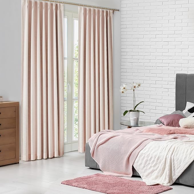 Pink Pinch Pleated Full Blackout Curtains Linen Texture Noise Reducing Window Treatment Panel 102 Inches Long for Living Room Bedroom Thermal Insulated Back Tab Drapes with Hooks, 2 Panel, 40"Wx102"L