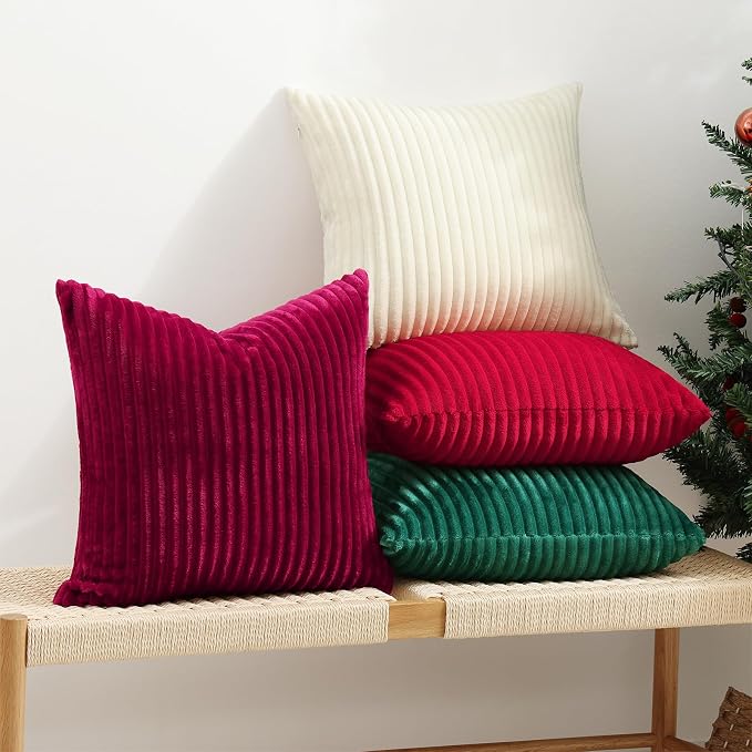 Simmore Decorative Fall Throw Pillow Covers 20x20 Set of 2, Soft Natural Plush Flannel Double-Sided Fluffy Couch Pillow Covers for Sofa Living Room, Burgundy