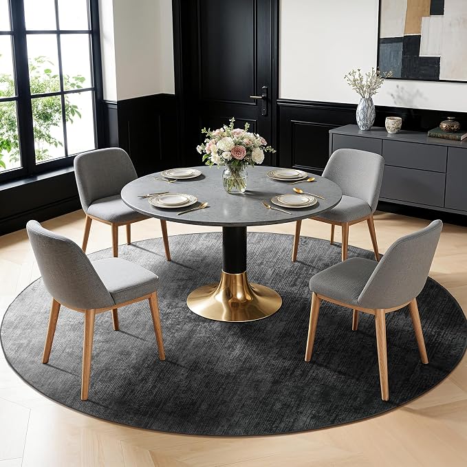 LIANLAM 8 FT Washable Rug, Gray Solid Round Rugs for Living Room & Bedroom | Stain-resistant & Non-slip backing,Low Pile Washable Large Carpet, Solid Vintage Style For High Traffic Areas(8 FT,Gray)