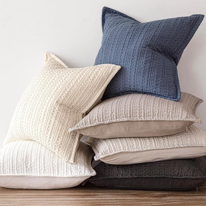 Foindtower Set of 2 Decorative Cotton Waffle Weave Throw Pillow Covers Euro Shams Cushion Covers Accent European Pillowcase for Bed Couch Sofa Bedroom Living Room Home Decor 26×26 Inch Natural Beige