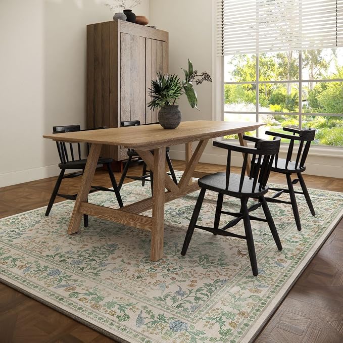 Machine Washable Rugs for Living Room: 6x9 Bedroom Rug Vintage Stain Resistant Non Slip Low Pile Lightweight Soft Carpets for Living Room Dining Room Kitchen Nursery Kids Room Farmhouse