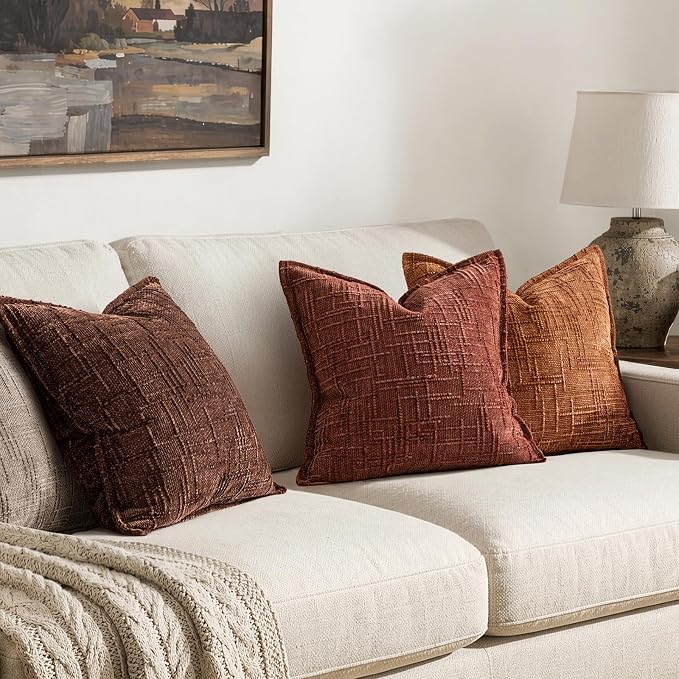 MIULEE Slubby Textured Decorative Throw Pillow Covers 18x18 Inch Set of 2 Boho Farmhouse Soft Cozy Chenille Pillows Cushion Cases Modern Fall Home Decor for Couch Sofa Bed Living Room, Terracotta