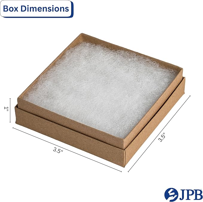 JPB Recycled Kraft Cotton Filled Jewelry Boxes (Case of 100) (100, 3.5" x 3.5" x 1")