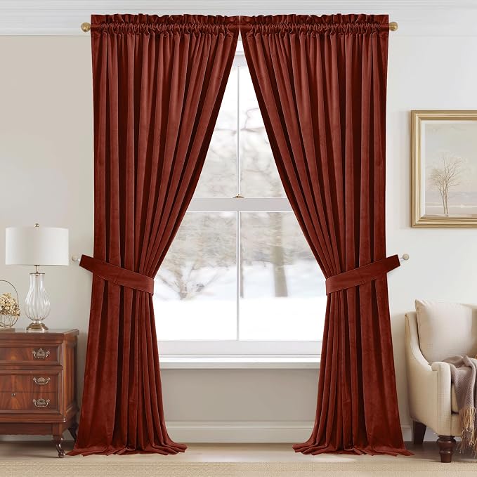 StangH Luxury Rust Thermal Insulated Curtains 96 inches, 2 Panels | 300GSM Rich Velvet, Room Darkening Privacy Protect Window Drapes, Noise Absorb, Bedroom Living Room, Christmas Decor