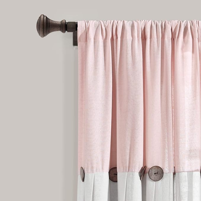 Lush Decor Linen Button Window Curtain Panel, Single, 40" W x 63" L, Blush & Off White - Country Curtains - Rustic Decor - Color Block Modern Farmhouse Curtains For Living Room, Bedroom & Dining Room