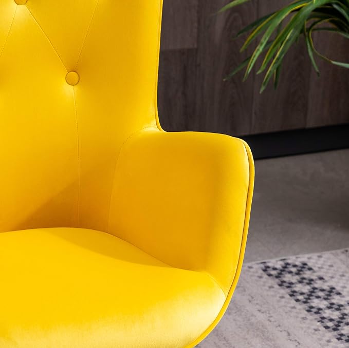 Roundhill Furniture AC155YL Doarnin Silky Velvet Tufted Button Accent Chair, Yellow 30D x 41.5W x 26.8H in