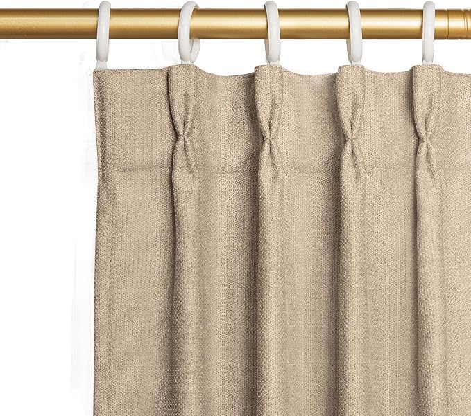 Joydeco Thick Linen Pinch Pleated Curtains 90 Inch Long 2 Panel Set for Living Room, Double-Faced Curtain for Bedroom, Back Tab Blackout Drapes with Adjustable Hooks (40”W x90”L, Thick Linen)