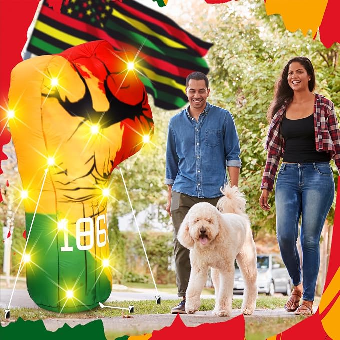 VIHOSE 6 ft Juneteenth Inflatables Decorations Black Freedom Fist Shape Inflatable Large Pre-lit Blow up Fight Fist Freedom Day Blow up for Happy Juneteenth African American Party Decoration