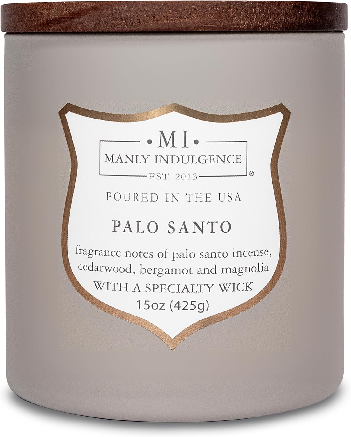 Manly Indulgence Palo Santo Scented Candles for Men, 15 oz Wooden Wick, Premium Soy Blend Wax, 60H Burn, Candles for Home Scented - Made in The USA