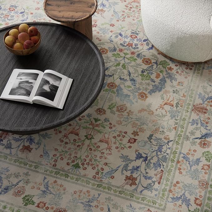9x12 Area Rugs for Living Room: Washable Bedroom Rug Vintage Area Rug Stain Resistant Non Slip Low Pile Lightweight Soft Carpets for Dining Room Kitchen Nursery Kids Room Farmhouse