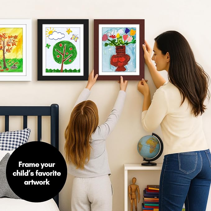Americanflat Kids Artwork Frame Changeable (Mahogany) - Magnetic Door Holds 100 Art Pieces - 8.5x11 Letter Size Display with Mat or 10x12.5 Without Mat - My Mini Masterpiece