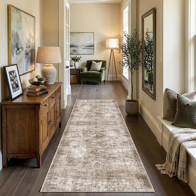 2x6 Rug for Entryway Hallway-No Slip Soft Carpets Modern Abstract Indoor Floor Stain Resistant Carpet for Bedroom Dining Room Farmhouse Nursery Home Office Brown