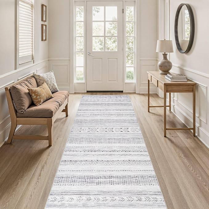cotiled Washable 3x8 Runner Rugs: Washable Boho Rugs with Non Slip Backing Large Soft Indoor Stain Resistant Carpet for Living Room Bedroom Farmhouse Dining Room Lightweight Home Decor Dark Grey