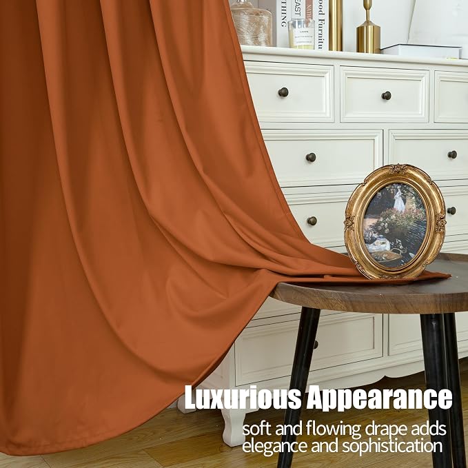 YoungsTex Burnt Orange Velvet Curtains for Living Room 84 Inches Long, Fall Blackout Drapes Thermal Insulated with Grommet Privacy for Dining Bedroom, 2 Panels, 52 X 84 Inch
