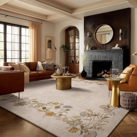 9x12 Area Rug for Living Room: Washable Rugs Stain Resistant Non Slip Low Pile Ultra Soft Faux Wool Lightweight Large Rugs for Bedroom Dining Room Under Table Rug Nursery Farmhouse Home Office Indoor
