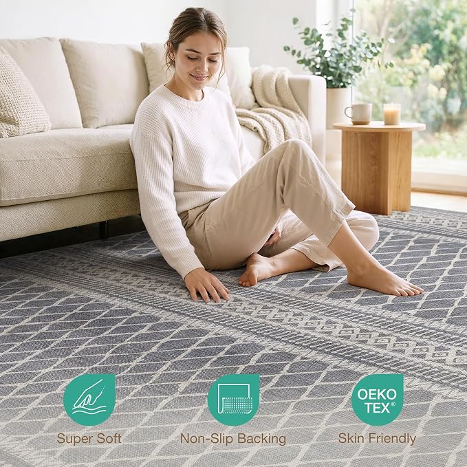 cotiled 5x7 Area Rugs Living Room Rug: Washable Boho Rugs with Non Slip Backing Large Soft Indoor Stain Resistant Carpet for Bedroom Farmhouse Dining Room Lightweight Home Decor Charcoal Grey
