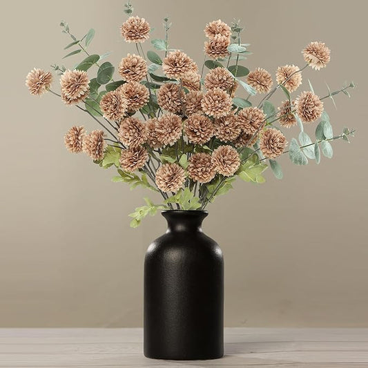 DuHouse Faux Flowers for Vase Kiku 8 Stems & 3 Eucalyptus,Fake Flowers Stems for DIY Wedding Bouquets Centerpieces Vase Home Table Kitchen Decorations