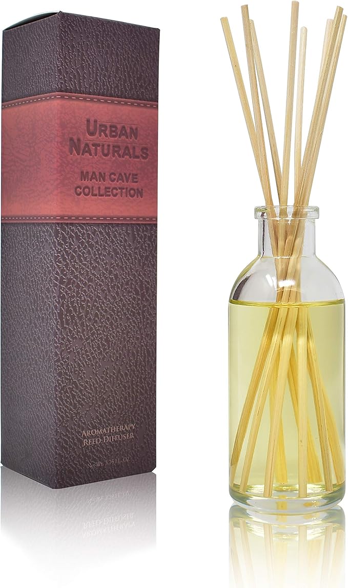 Urban Naturals Reed Diffuser Set, Vetiver - Bathroom Shelf Décor | Home Fragrance, MAN CAVE: Vetiver, Oud, Warm Amber & Frankincense. An Elegant