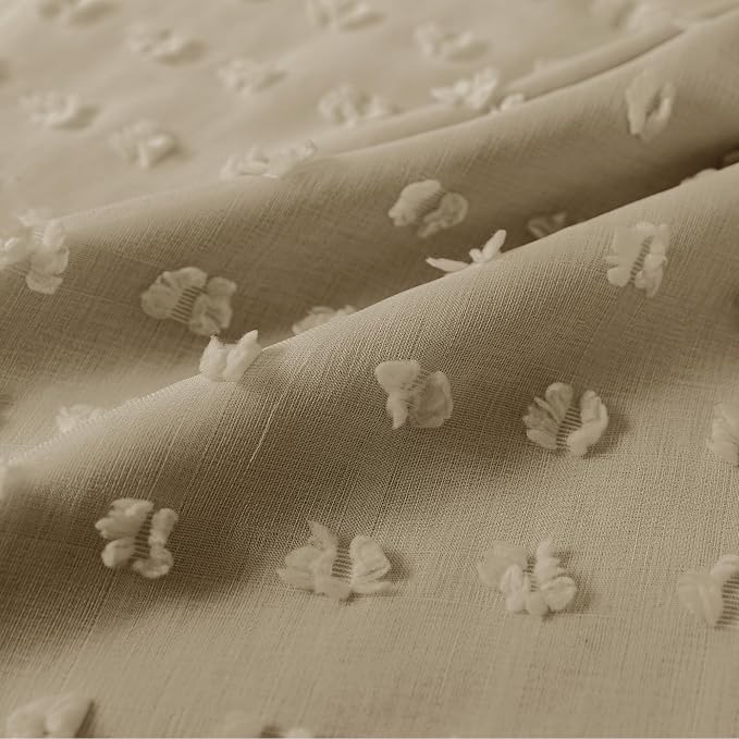 Lino Rosa 63 Inch Length Back Tab Pom Pom Taupe Curtains for Girls Room Bedroom Nursery Short Blackout Curtains Double Layer
