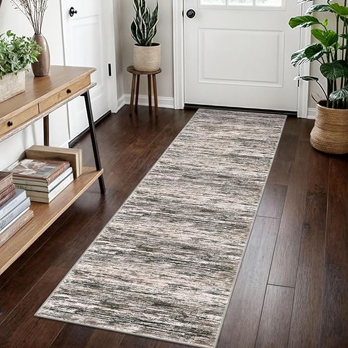 SIILOOM 2x7 Modern Abstract Runner Rug for Hallways, Brown Green Black White Super Soft Hallway Decor Kitchen Rugs with Non-Slip, Non-Shedding Washable Rug for Hallways Entryway Bedroom Indoor