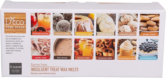 D'Eco Desserts Wax Melts - 12 Ct Variety Pack Home Fragrances - Long Lasting Scented Tarts for Wax Warmers - Caramel, Berry, Mimosa, Coconut, Lemon, Cinnamon, Gelato, Peppermint - Mothers Day Gift Set