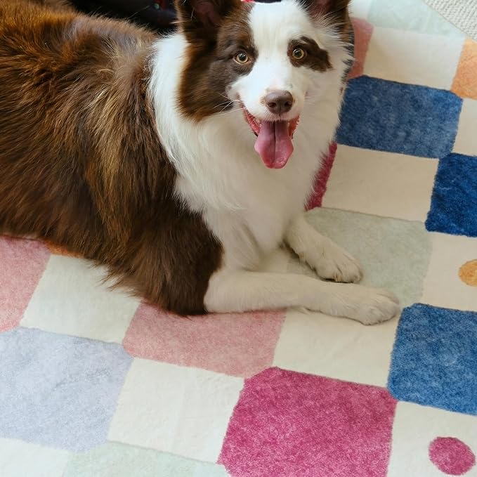 jinchan Macy 3x5 Area Rug for Kids Room Modern Colorful Checkered Diamond Nursery Rug Indoor Washable Soft Non Slip Carpet for Playroom Classroom Bedroom Dorm Daycare Living Room Berries on Cream