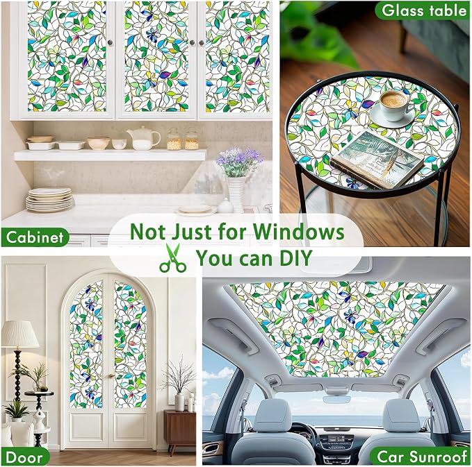 SOMWISE Frosted Glass Window Privacy Film with Tools, Heat Blocking, Anti-UV, Anti-Glare, Static Cling, Decor for Home Bathroom Door, Renter Friendly, Removable, Reusable, Green 23.5Inchx78.5Inch