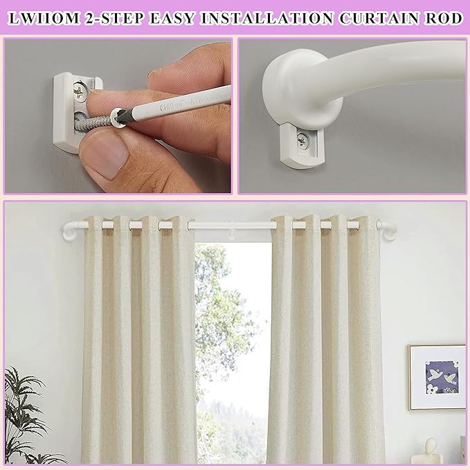 Matte White Disc Curtain Rods, 48-84 Inches Window Curtain Rod,Adjustable Room Darkening Drapery Rod with Aluminum Finials and Brackets,Wrap Around Design
