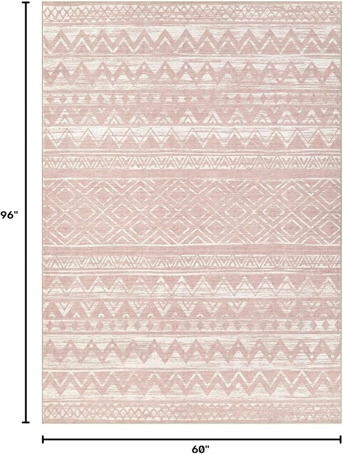 cotiled 5x8 Area Rugs Living Room Rug: Washable Boho Rugs with Non Slip Backing Large Soft Indoor Stain Resistant Carpet for Bedroom Farmhouse Dining Room Lightweight Home Decor Lotus Pink