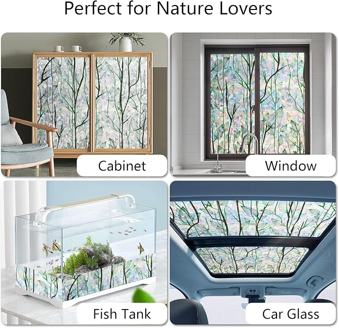 LEMON CLOUD Privacy Window Film 3D Stained Glass Window with Installation Tools,No Glue Static Cling Window Sticker,Decorative for Glass Door,Bathroom,Office and Home (Grove Rainbow,17.4 x 157.4 Inch)
