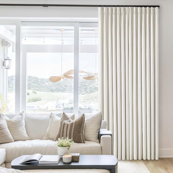 Natural Linen Pinch Pleated Full Blackout Curtains Linen Blend Room Darkening Window Curtains 94 Inch for Living Room Bedroom Thermal Insulated Back Tab Pinch Pleat Drapes with Hooks Rings 2 Panels