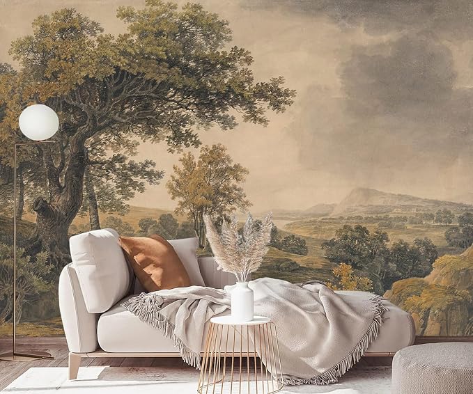YQWDMX - Beige Forest Peel and Stick Wallpaper Jungle Self-Adhesive Mural for Living Room ZY12 S