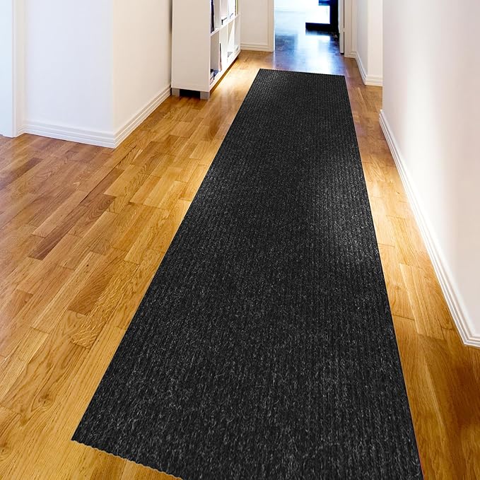Ottomanson 2' x 54' Hallway Runner with Scraper Pile Extra Durable Non-Slip Rug Mat for Indoor & Outdoor Use - Ideal for Kitchen, Entryway, Patio & Garage - High-Traffic Carpet, Black