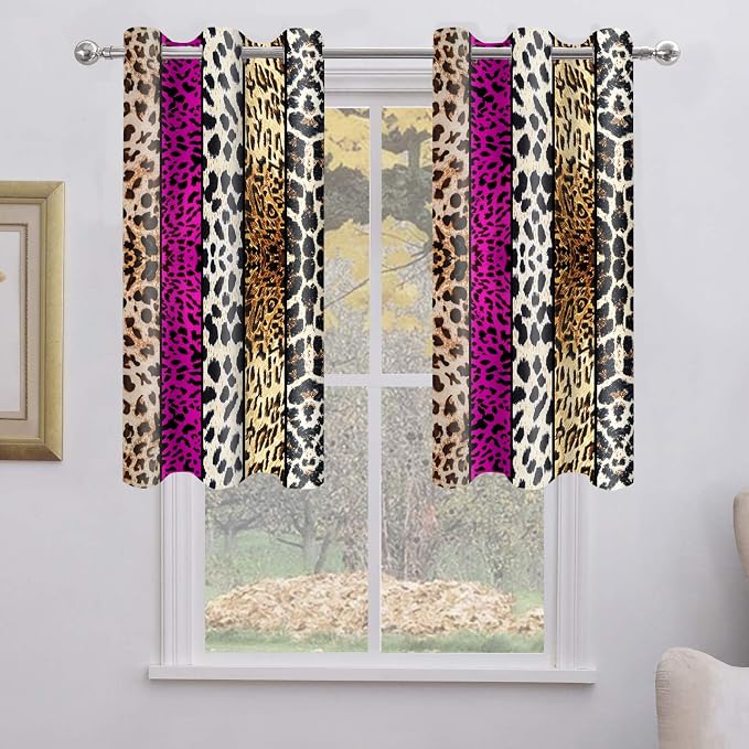 Wild Animal Print Curtain, Room Darkening Thermal Insulated Blackout Leopard Boa Window Drapes with Grommets for Living, Dining, Bedroom, Hot Pink Leopard Print, 42"x 60", 2 Panels