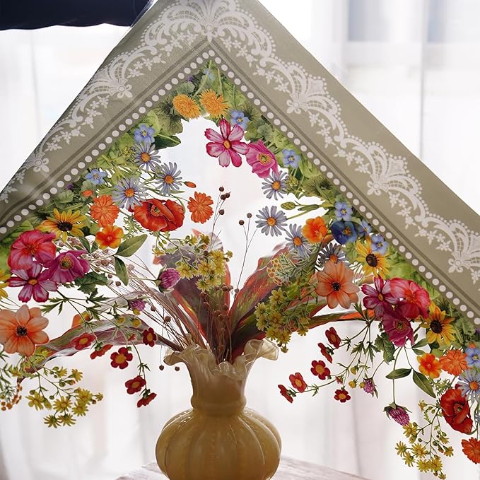 Clear Table Protector Cover Vinyl Rectangle PVC Tablecloth Waterproof Oil Proof Wipeable Plastic Tablecloths for Spring Summer Home Kitchen Dining Table (Lace Floral, 52 x 70 Inches)