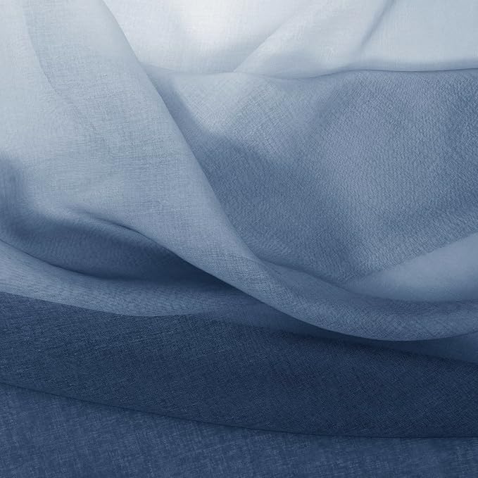 DWCN Blue Faux Linen Ombre Sheer Curtains - Gradient Semi Voile Curtains for Bedroom and Living Room, Set of 2 Grommet Top Window Curtain Panels, 52 x 72 Inches Long, Denim Blue